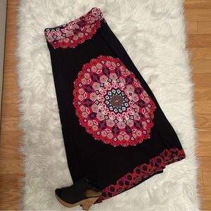 Robert Louis Black/Hot Pink Paisley Print Maxi Skirt, Size Small